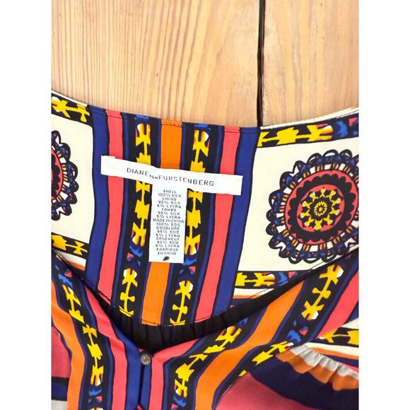DIANE von FURSTENBERG 3/4 sleeve 100% SILK Mini Dress Mutlicolor 10 Geometric - Picture 4 of 6